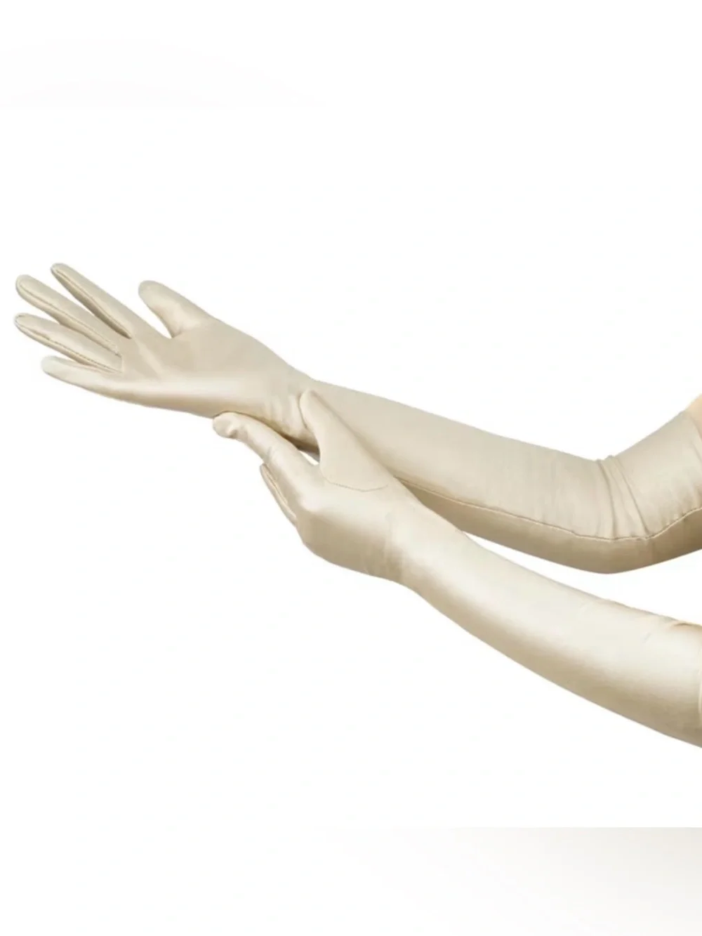 Elegant champagne colored long opera gloves, prom, wedding, balletcore NWOT